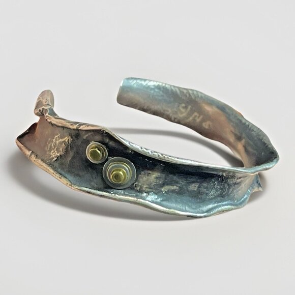 Vtg Brutalist Abstract Steampunk Cuff Bracelet Tested Sterling Artisan Signed